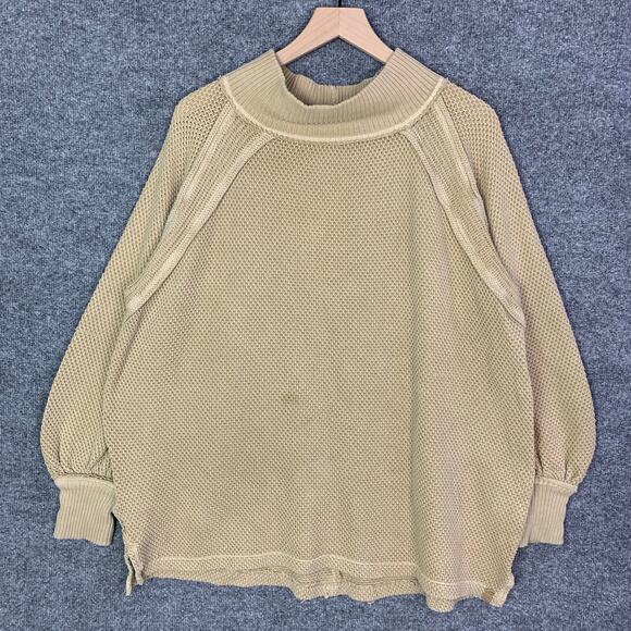 We the Free People Mock Neck Sweater She's A Keeper Tan‎ Small Oversized Top - Picture 1 of 10